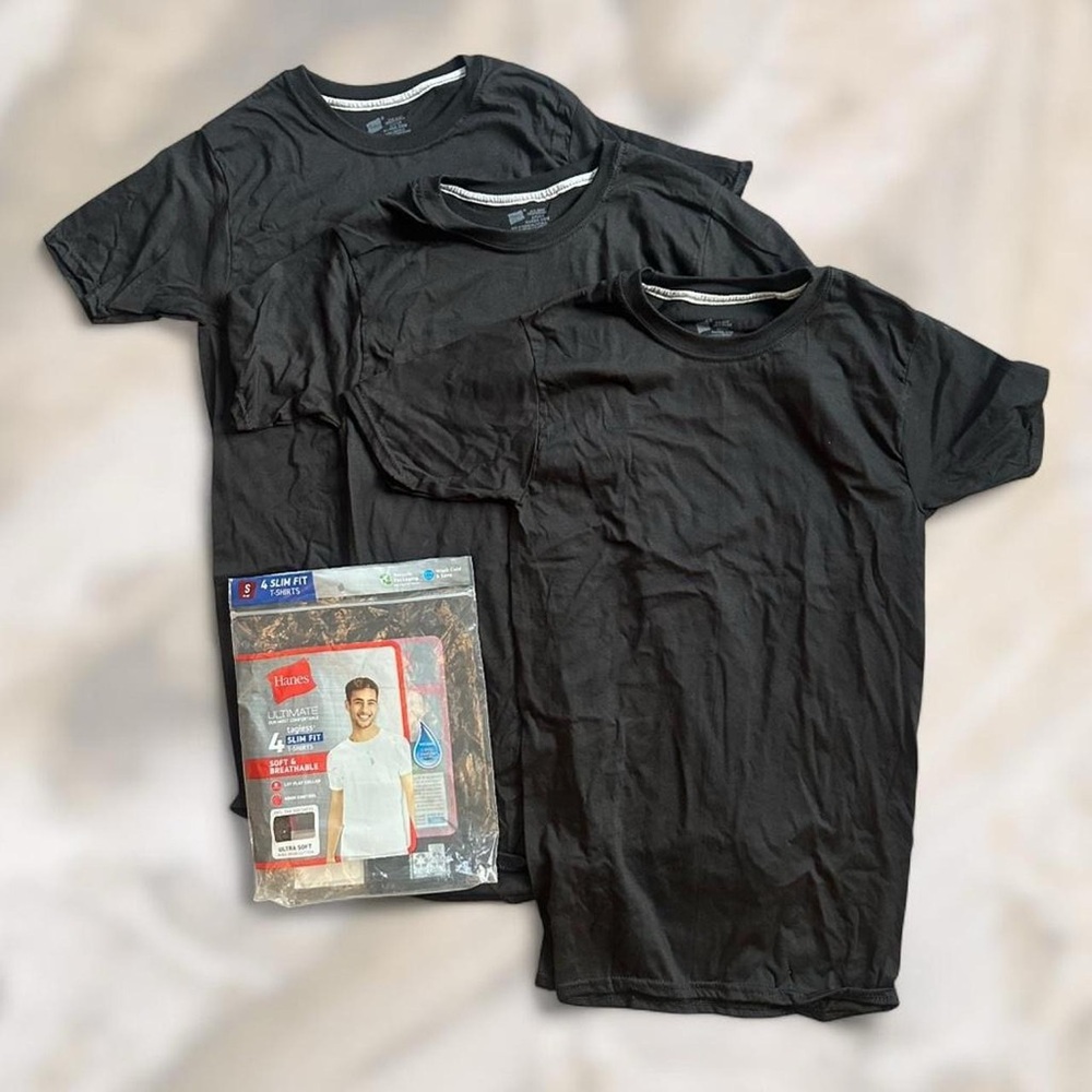 3-Pack Hanes Men's Black Slim Fit T-Shirts Size S